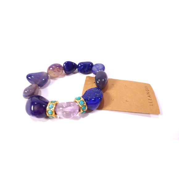 Neiman Marcus Lee Angel Majestic Glass Stone Cabochon Gold Ring Bracelet NWT 350 - Picture 6 of 10